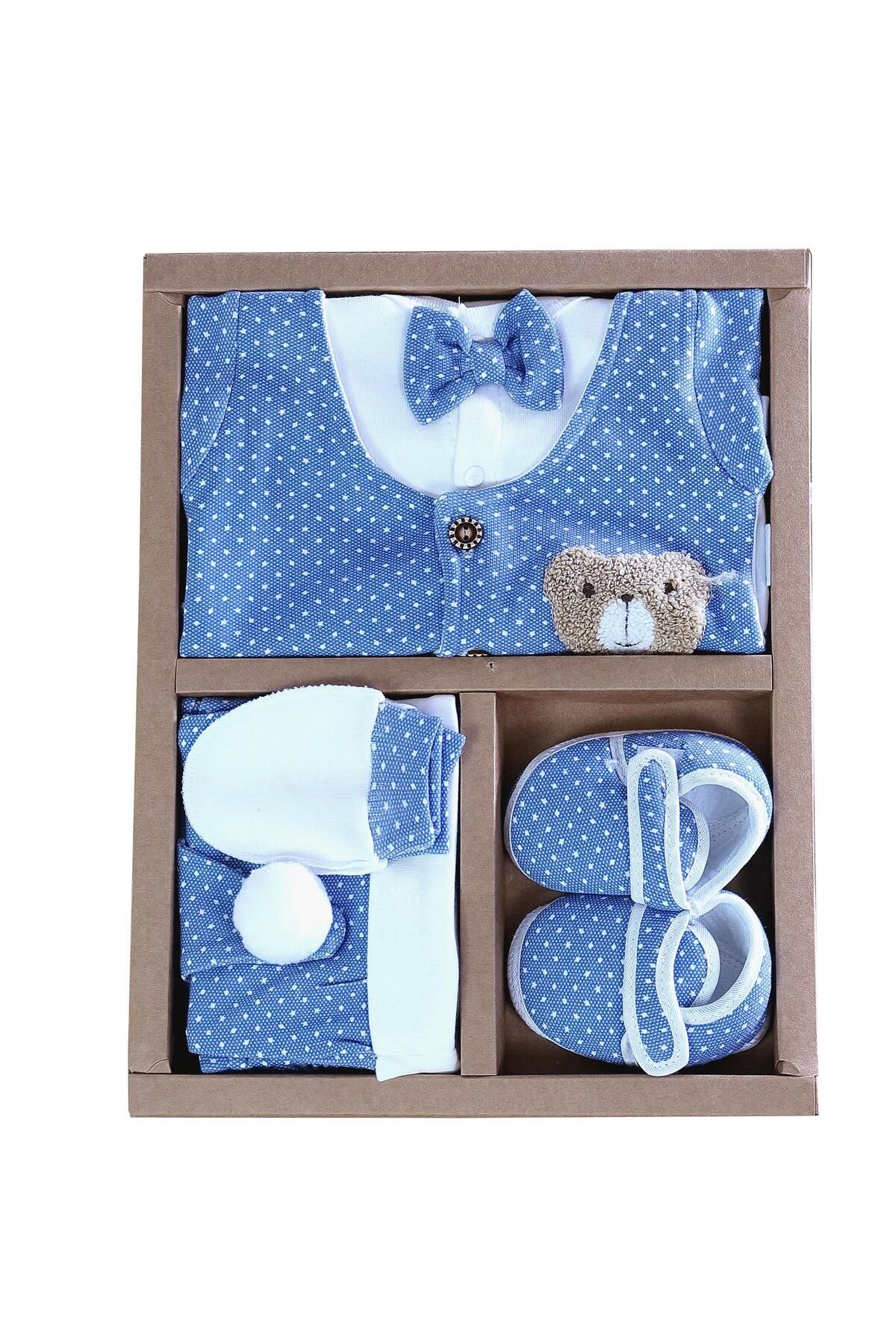Sitilin-Baby Boy 5-Piece Blue Vest Detailed Luxury Hospital Discharge Set STL6478 4