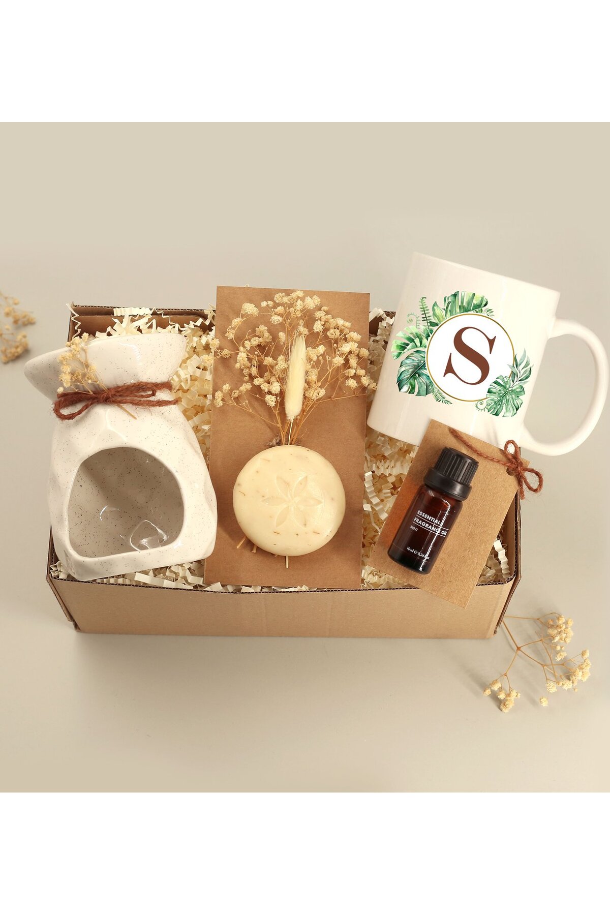 Personalized Printed Mug & Censer & Censer Essence & Soap Handmade Flower Gift Set