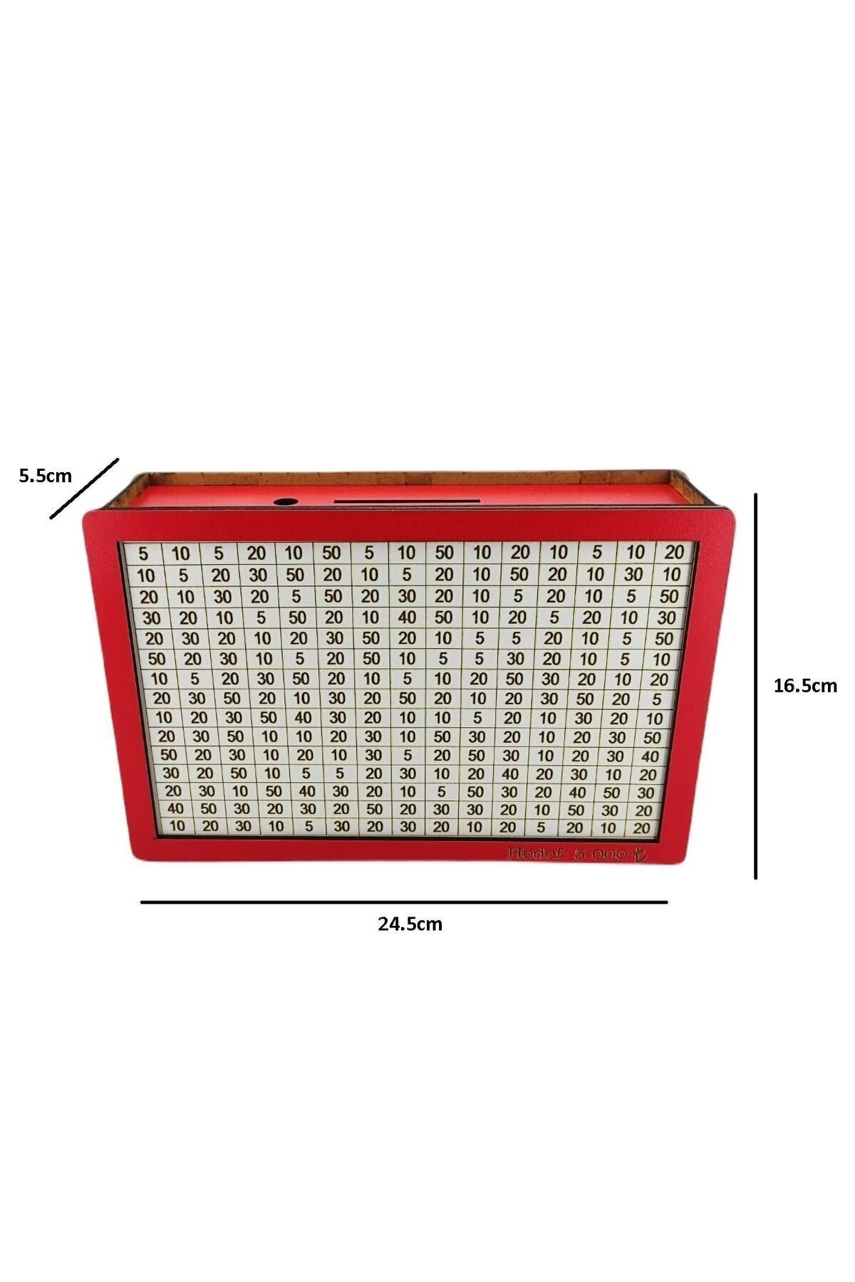 Parabox Hedef Kumbarası 5.000 Hedefli Para Biriktirme Kutusu Kırmızı Ahşap Kumbara