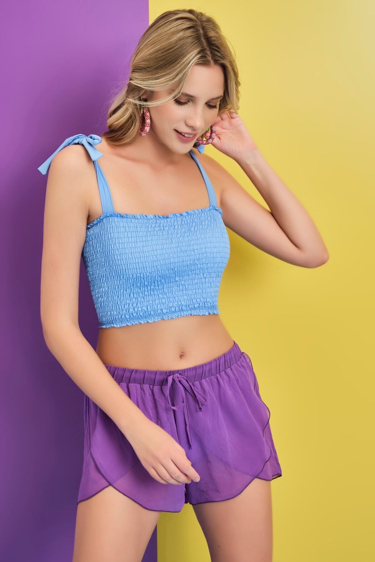 Dagi-Lilafarbener kurzer Pareo aus Chiffon 3