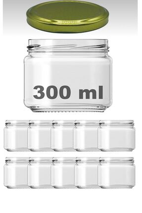 ARICAM ŞİŞE Cam Kavanoz 300 Cc Metal Gold Kapaklı Magnolya 10 Adet