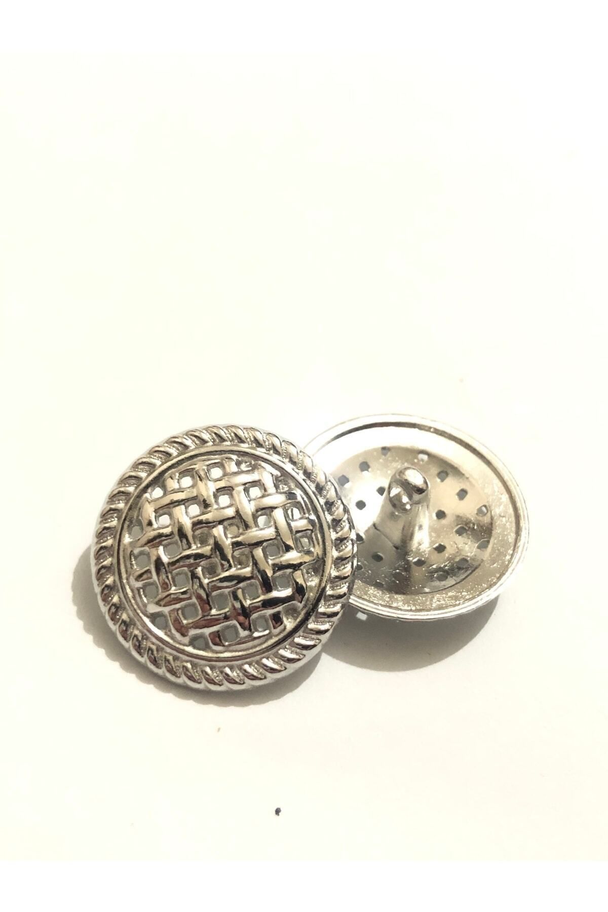 aensia-Silver Silver Mesh Model Button Large Size Button 36 Size Metal Button - Pack of 6 Buttons 4