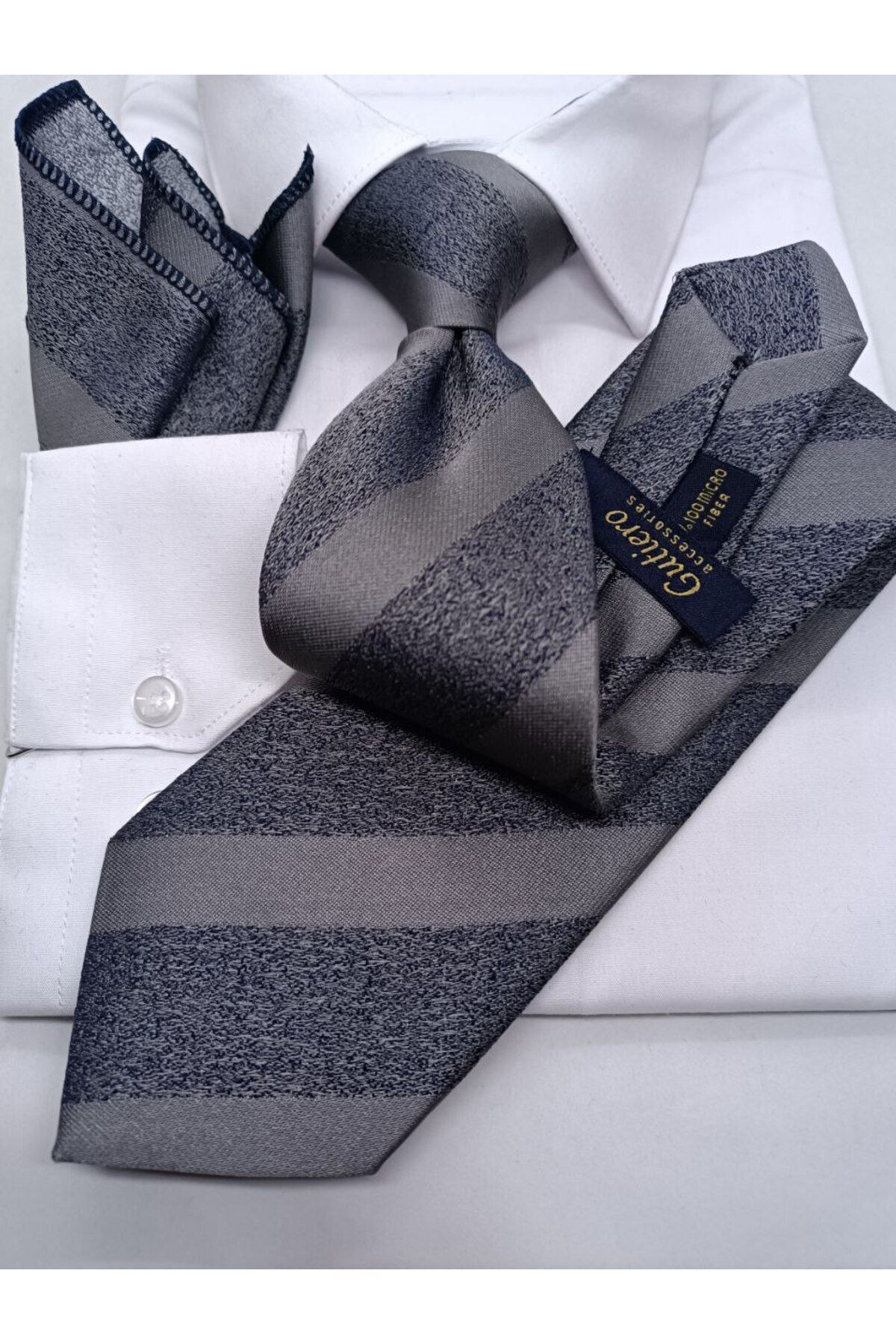 Gutiero Gray Patterned Classic Tie Handkerchief Set Trendyol
