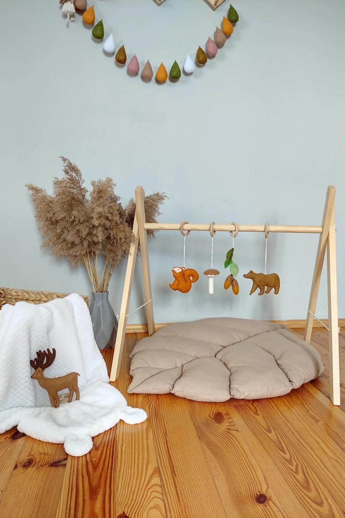 Alyones Boho Ahşap Baby Oyun Salonu Antrenman Oyuncağı - Baby Gym (OYUNCAK VE MİNDER HARİÇ)