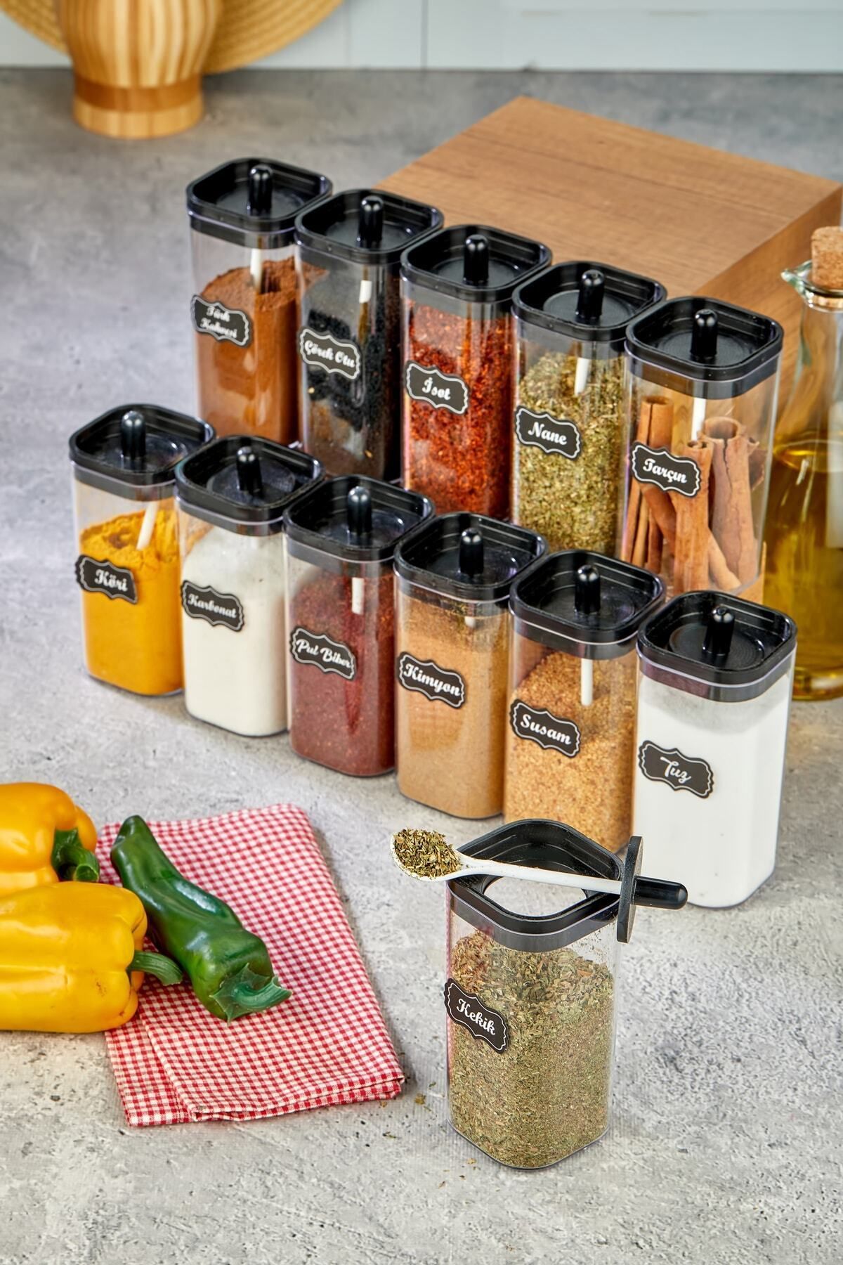 FBZhome-12-Piece Mica Spice Bowl Set with Lid, Spoon and Label 300 Ml Acrylic Spice Set 2