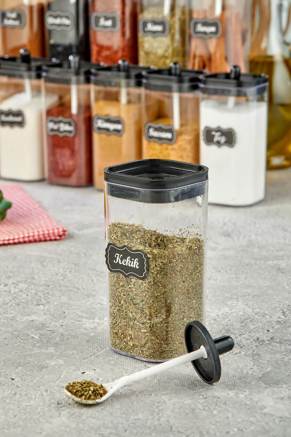 FBZhome-12-Piece Mica Spice Bowl Set with Lid, Spoon and Label 300 Ml Acrylic Spice Set 3