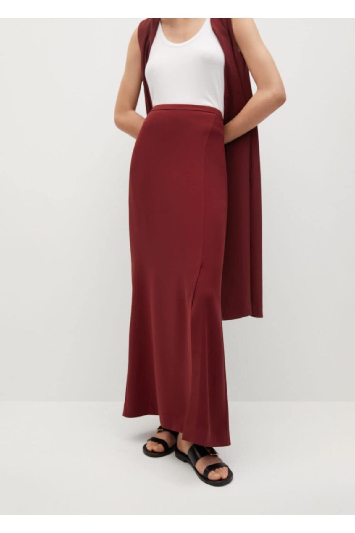 MANGO Skirt Burgundy Long Trendyol