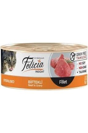 Tahılsız Sterilised Biftekli Fileto Konserve Yetişkin Kedi Maması 85 G boomfeliciabeftekkısır