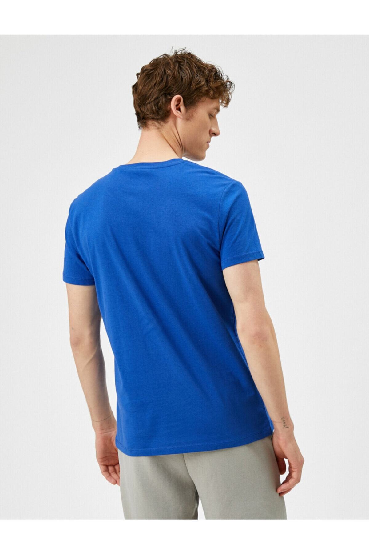 تیشرت مردانه آبی سرمه ای کوتون | 1YAM11948SK اورجینال - تصویر 4