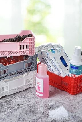 Çok Amaçlı Mini Plastik Kasa Sepet 4’lü Set Mutfak Banyo Çekmece Içi Düzenleyici Organizer A-FR 133