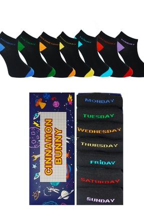 Kadın Patik Çorap Premium Cotton Haftanın Günleri Yazılı 7 Çift bunny85