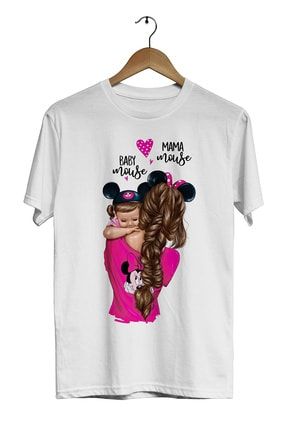 Unisex Anne ve Çocuk Beyaz Mama Mouse Baby Mouse Dijital Baskılı T-Shirt ACRMAMABABYMOUSEU