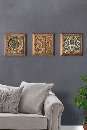 Masif Çerçeveli Taş Tablo Pano 28x28 cm 3'lü Set 3PRMT-40-0266