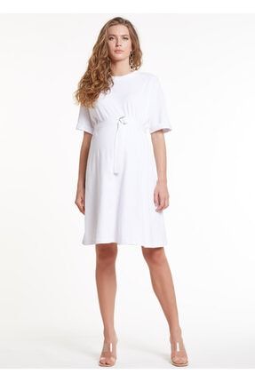 Yarım Kollu Beyaz Örme Hamile Elbisesi Dress Australia G2005609-S