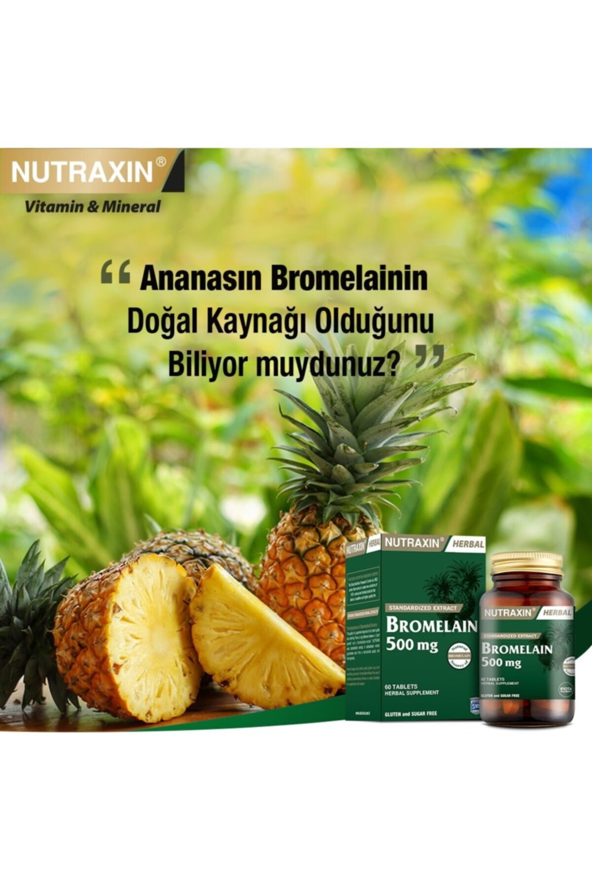 بروملین 500 میلی گرم 60 قرص + جعبه قرص Nutraxin اورجینال - تصویر 6