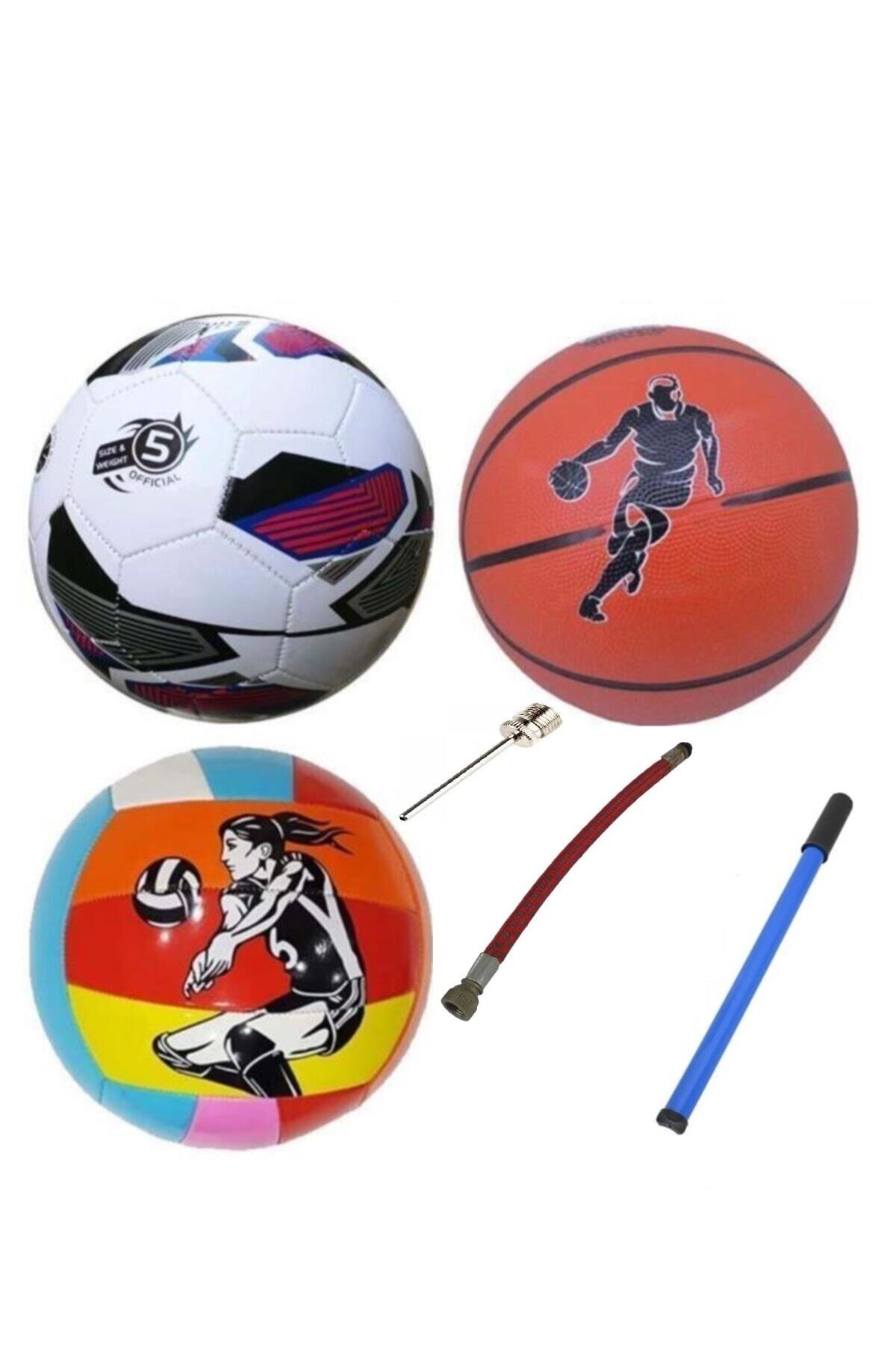 Efe Toys Çocuk Yetişkin Futbol Topu Voleybol Topu Basketbol Topu Seti + Pompa+top Iğnesi