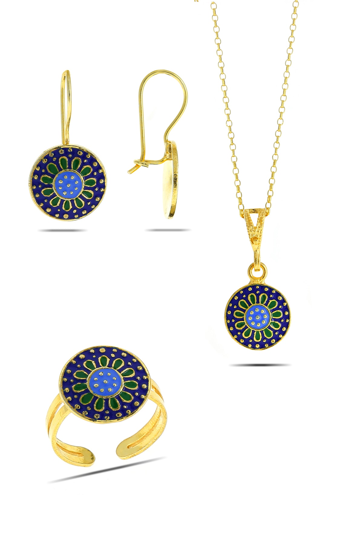 Artuklu Telkari 925 Ayar Saf Gümüş Altın(gold) Kaplama Mardin-midyat Hasırı Mine Işlemeli Gümüş 3'lü Set Takım