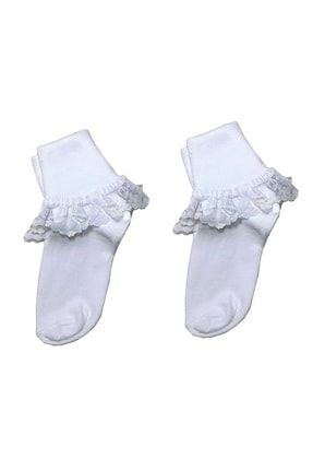 Çocuk Beyaz Dantelli Beyaz Çorap 2'li CRP1589