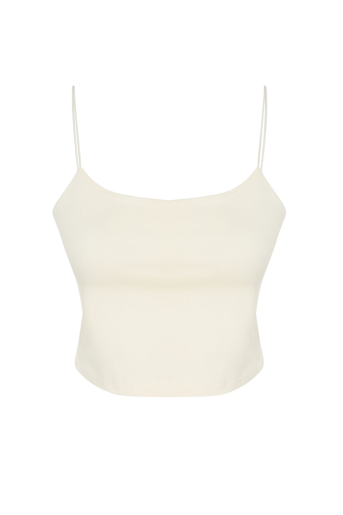 Trendyol Collection-Steinfarbenes, tailliertes/tailliertes Crop-Top aus Stretch-Strick für Sportlerinnen mit Spaghettiträgern aus Baumwolle TWOSS20AL0006 7