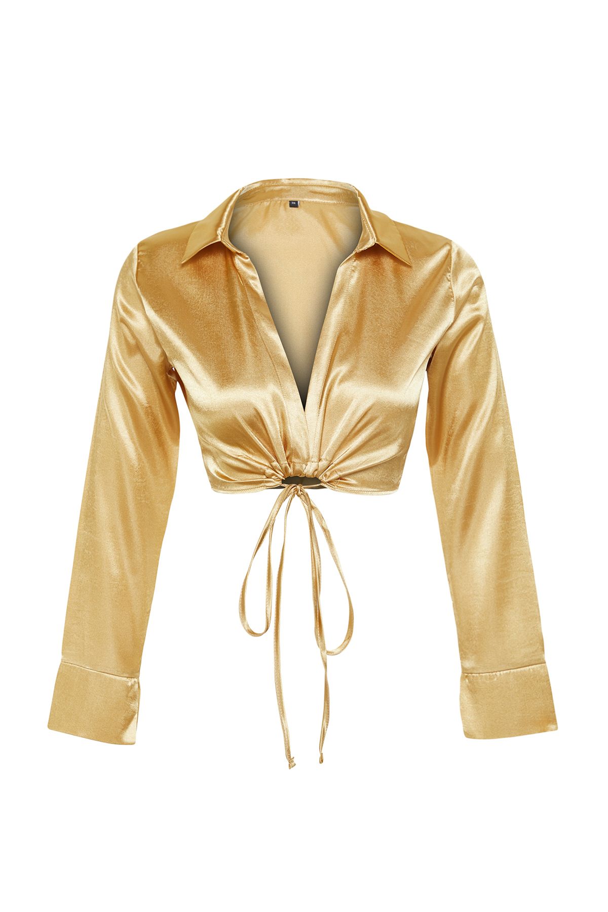 Trendyol Collection-Gold Crop Tie Detailní saténová tkaná halenka TWOAW23BZ00466 7