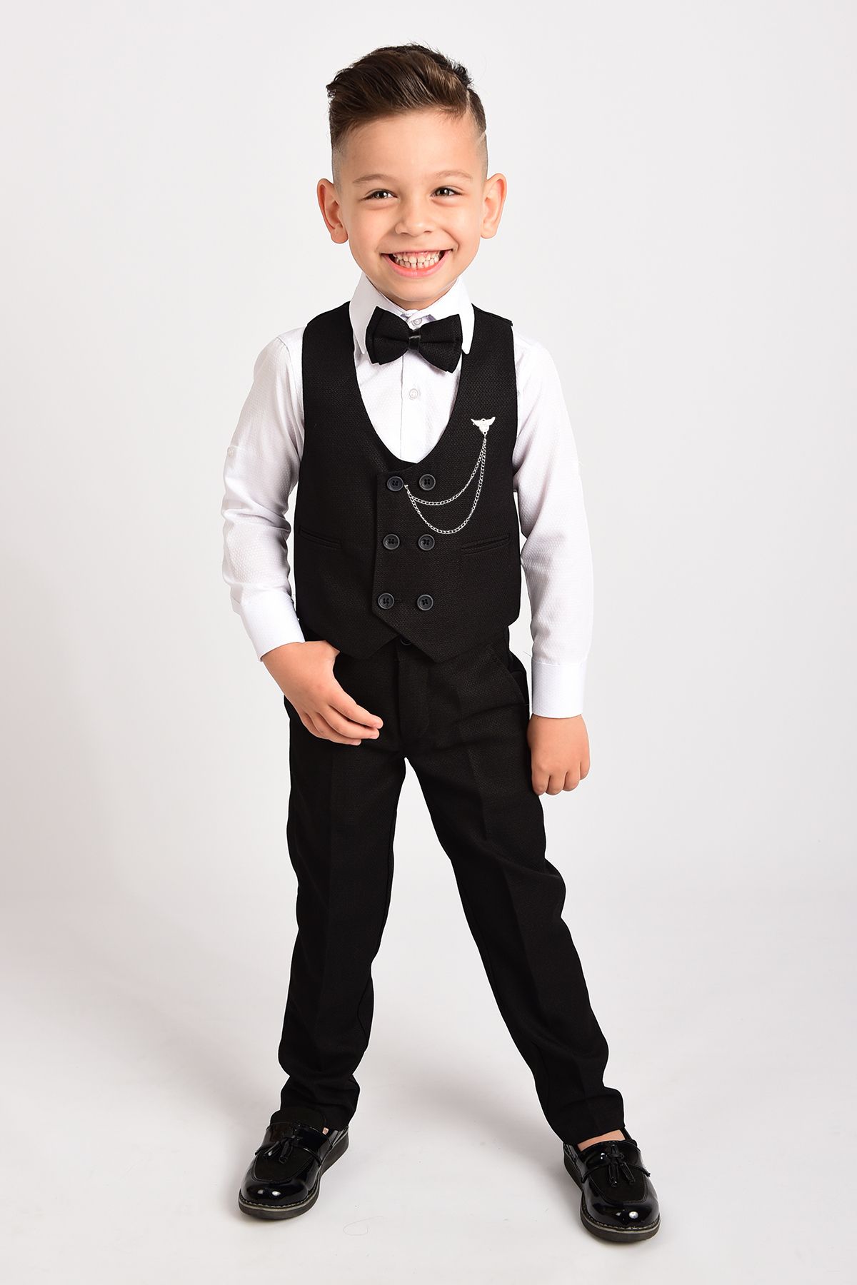 Entel-Boy's Chain Tuxedo Suit with Vest and Bow Tie 7