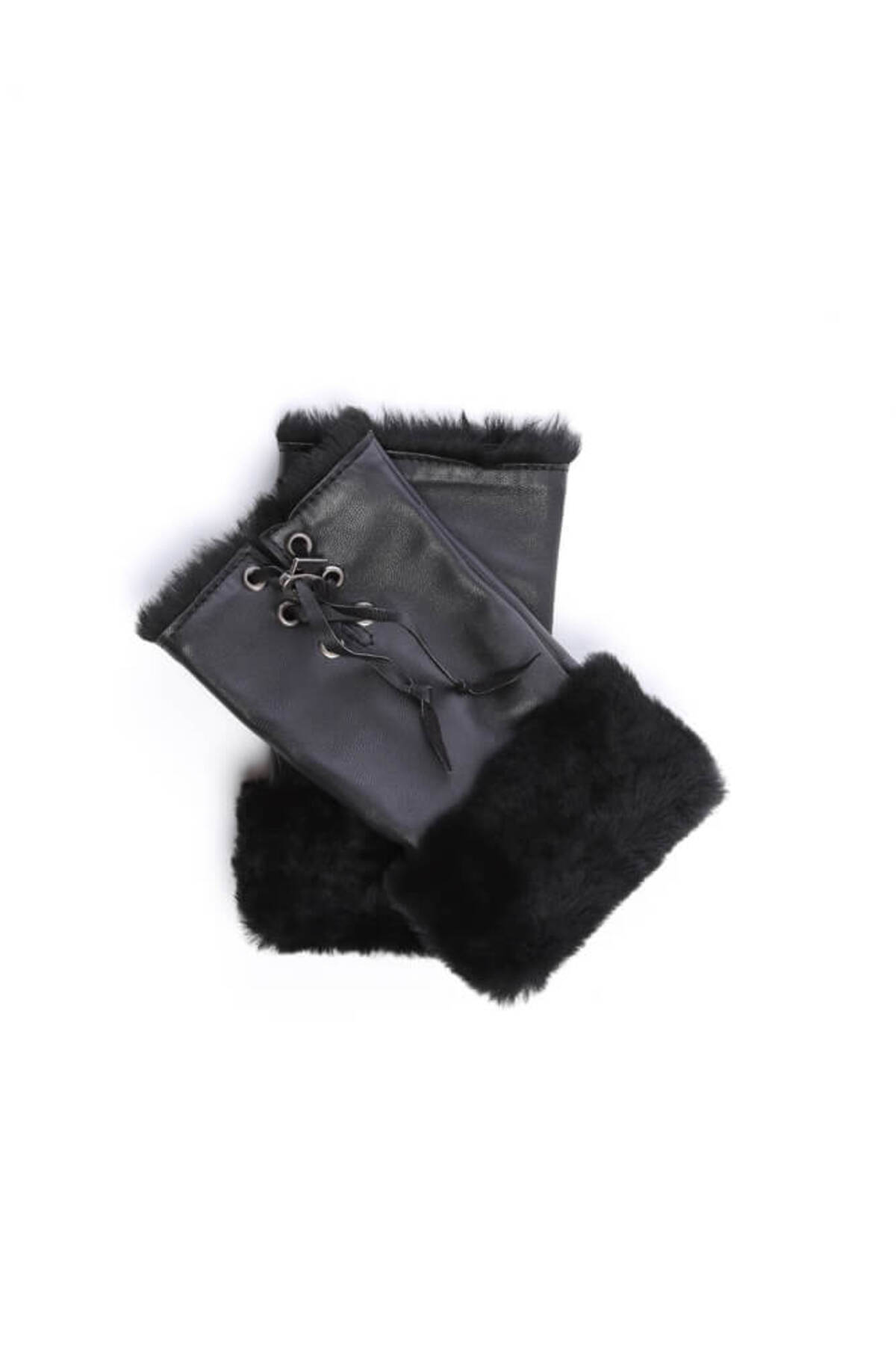 تامر تانجا دستکش مشکی زنانه از جنس خز بره