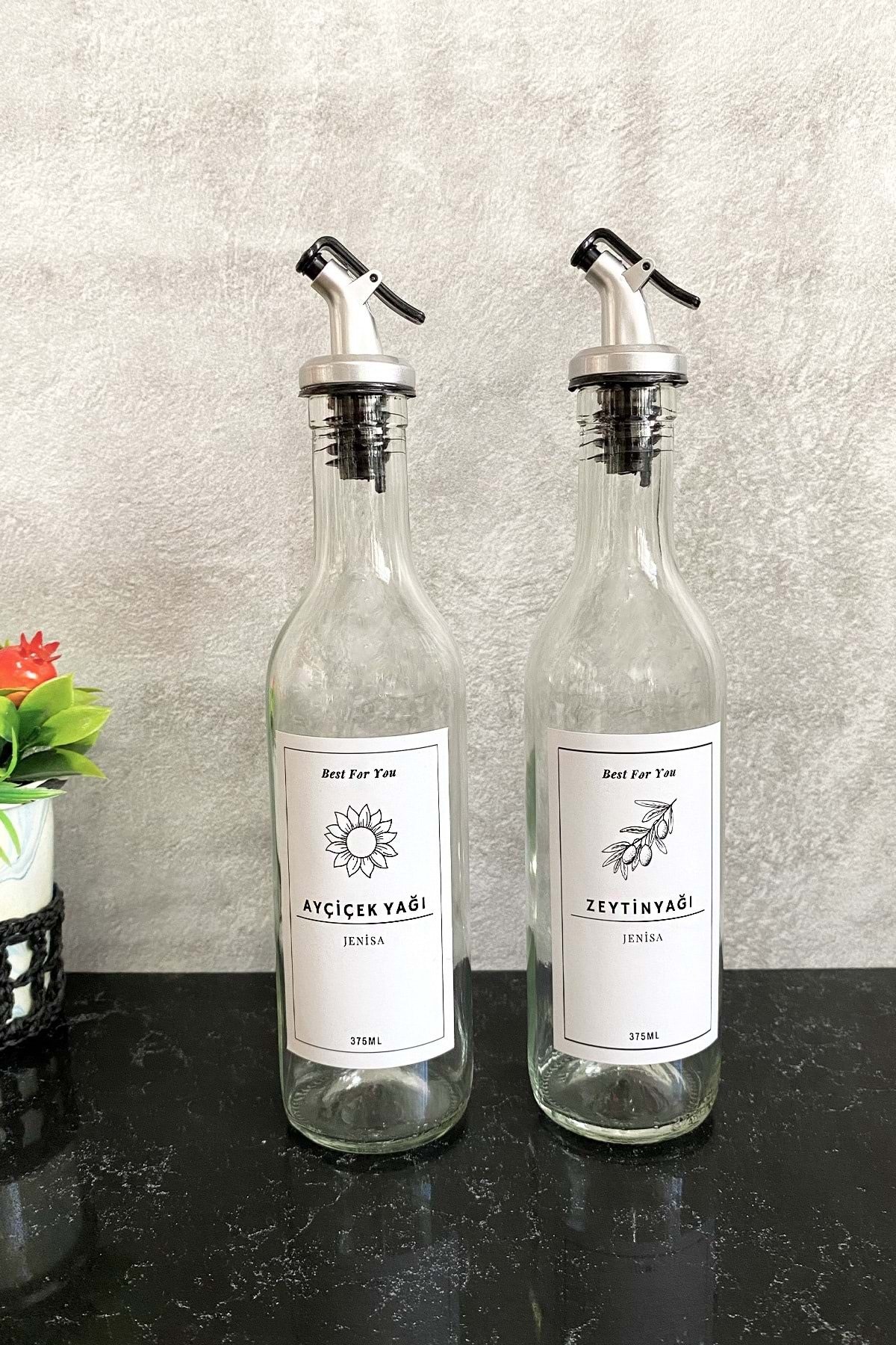 Transparent Glass 375 Ml Bottle Labeled Flowing Oil Bowl Lubricant Set