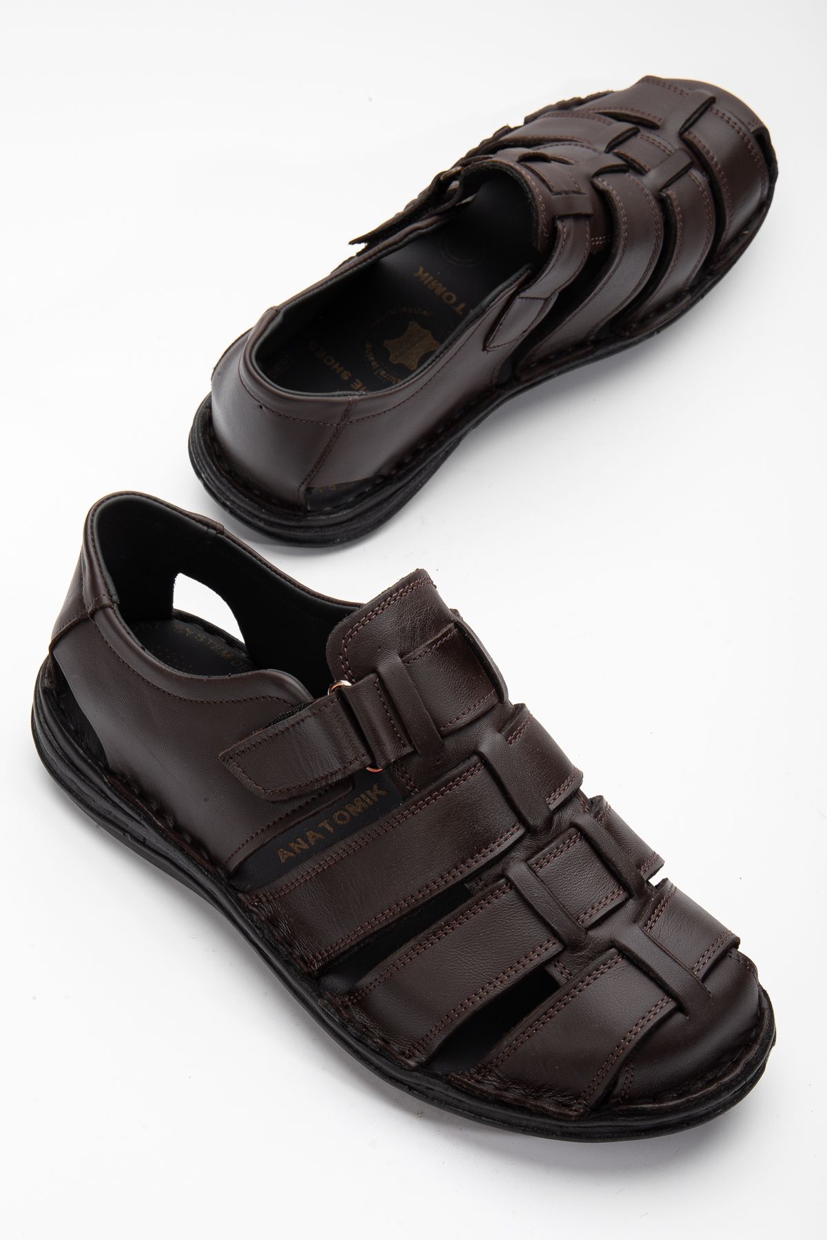 Waresta-Inside and Outside Genuine Leather Black Daily Orthopedic Thick Sole Men's Sandals Slippers 2