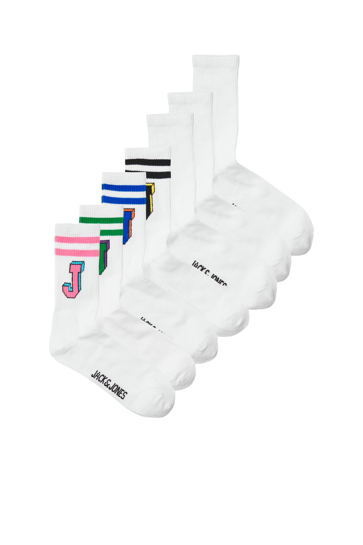 JACK & JONES Herren Socken 7er-Pack – Jaclogo Stripe Tennis Sock, Weiße Sportsocken, Einheitsgröße
