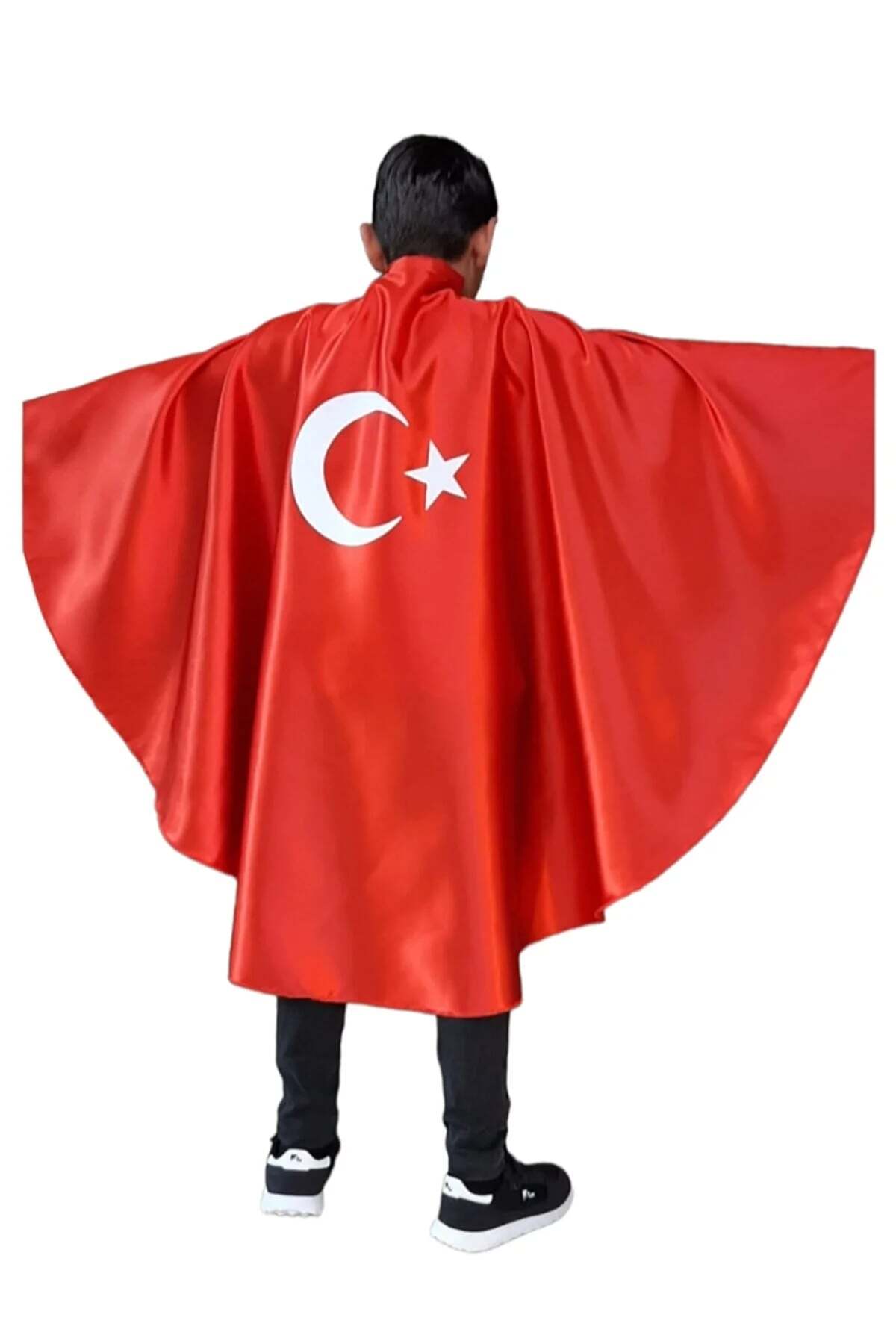 PAZARSEN Ay Yıldızlı Kırmızı Saten Pelerin-2024 Model