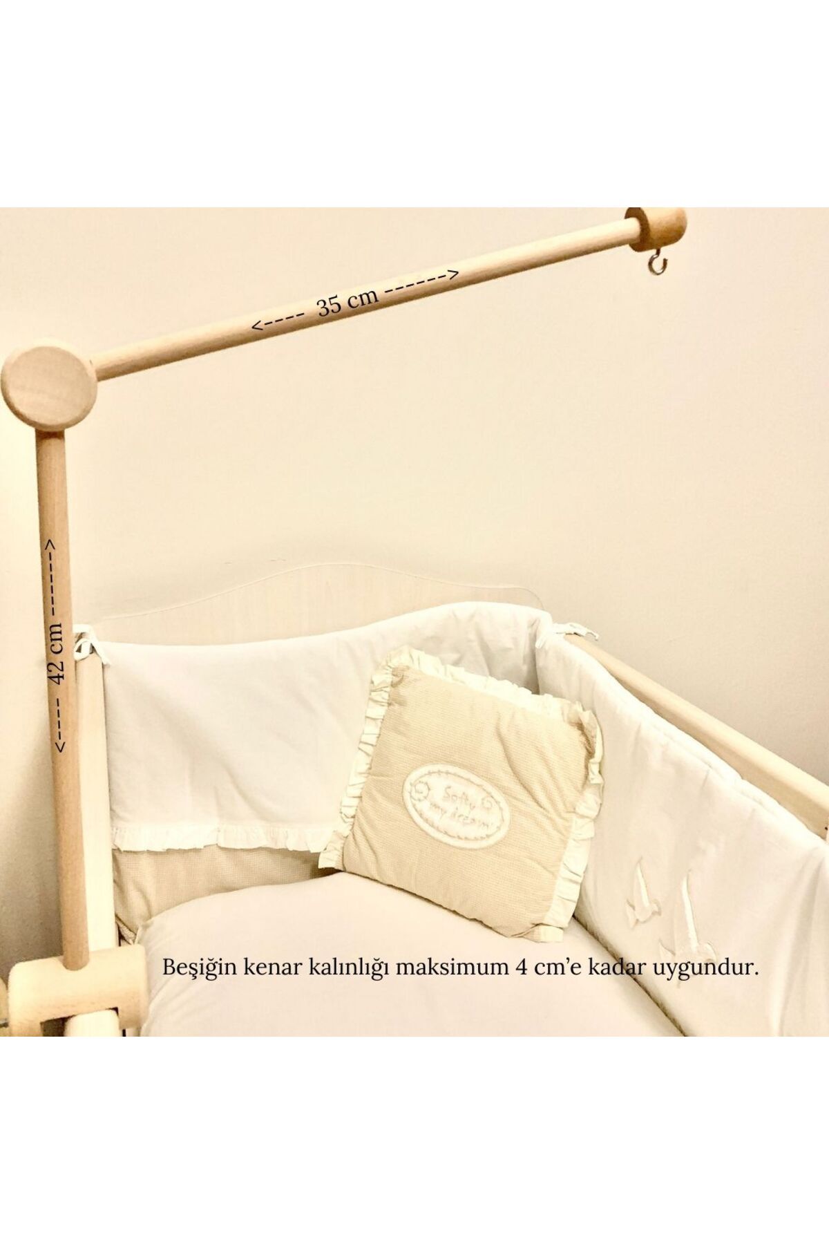 pikukid Ahşap Beşik Dönence Asma Aparatı, Beyaz Dönence Askısı ( Beyaz Renkli ), Beyaz Mobile Askısı fotoğrafı 2 (önizleme)