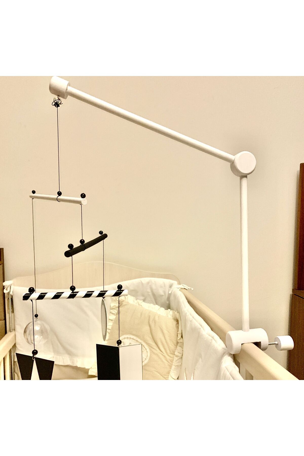 pikukid Ahşap Beşik Dönence Asma Aparatı, Beyaz Dönence Askısı ( Beyaz Renkli ), Beyaz Mobile Askısı fotoğrafı 7 (önizleme)