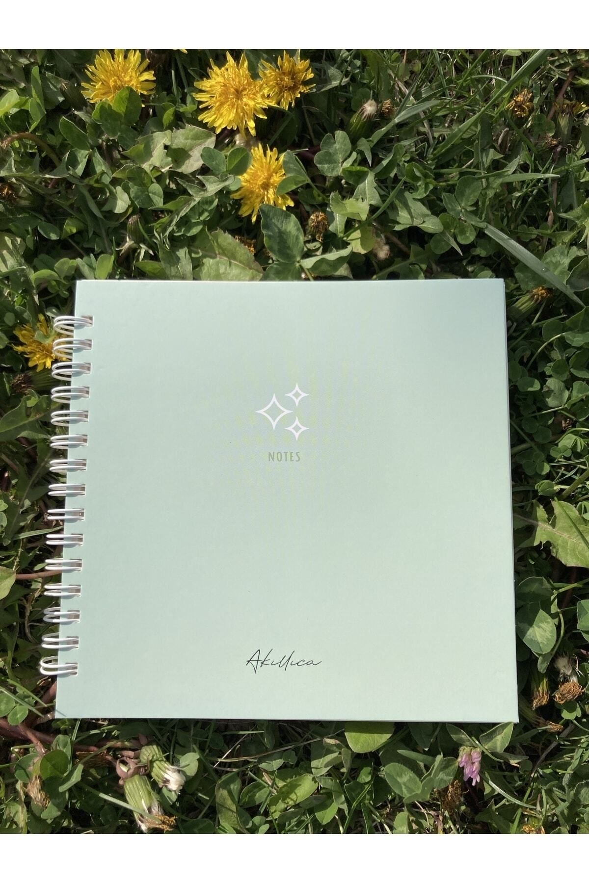 AKILLICA-15x15 Cm Square Green Notebook Spiral Notebook Dotted Notebook 3