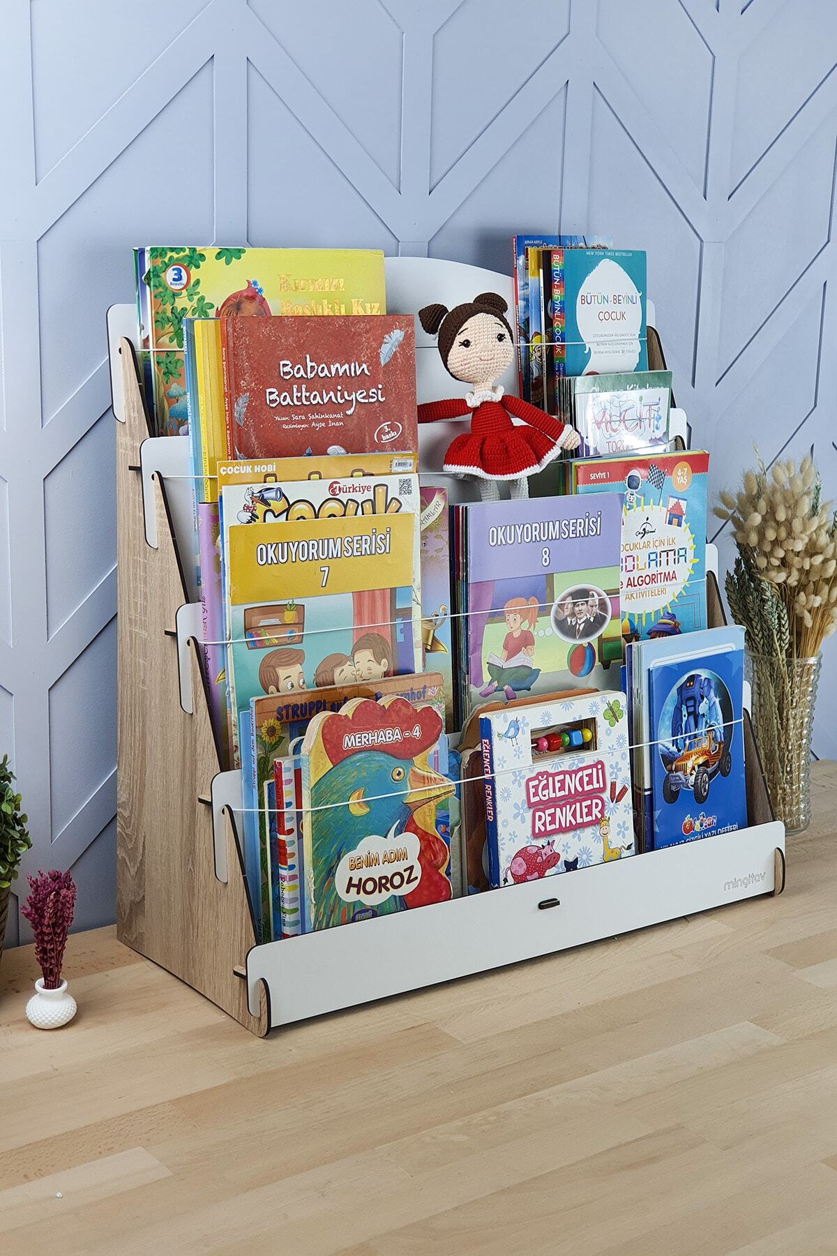 Mingitav Lucky Montessori Ahşap Çocuk Odası 4 Raflı Kitaplık fotoğrafı 2 (önizleme)