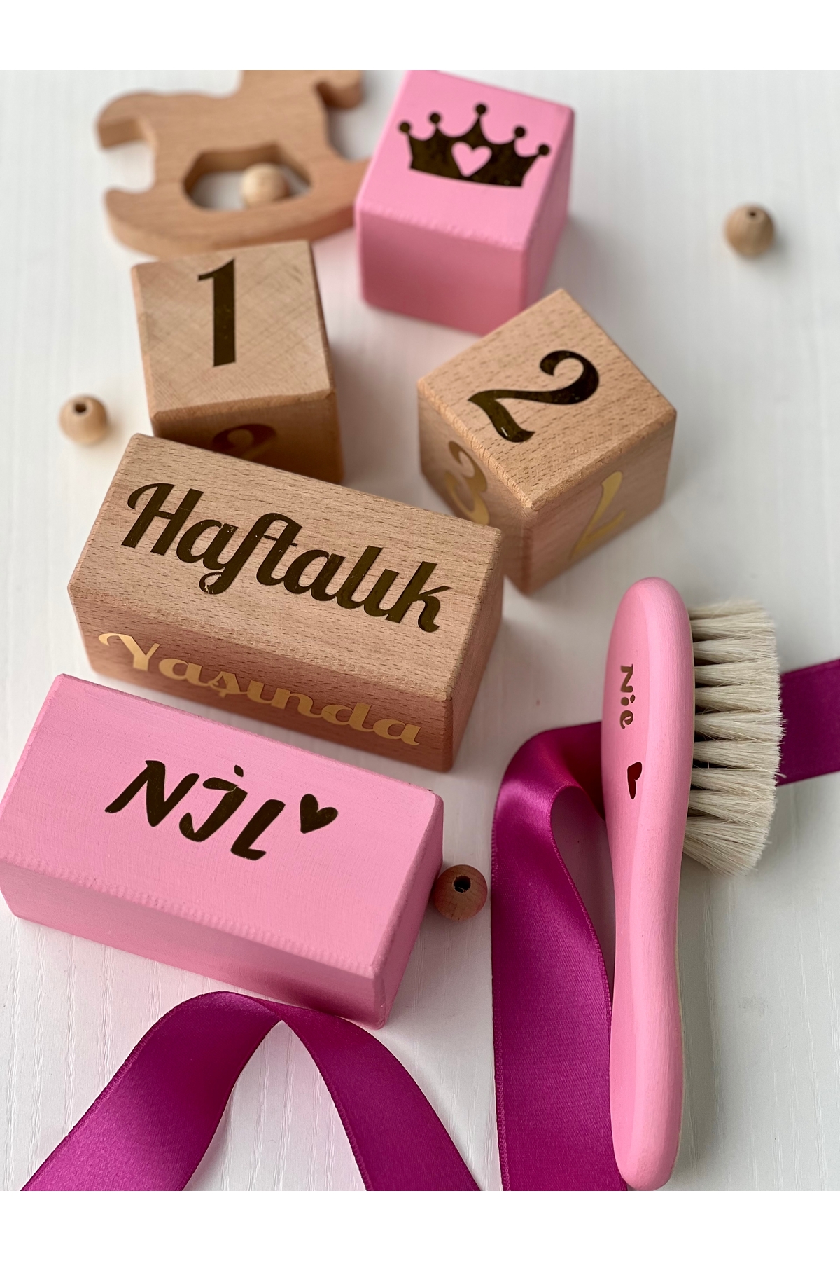 Soft pembe gold anne bebek çekim aksesuar anı küpü isimli renkli sac fırçası Türkçe