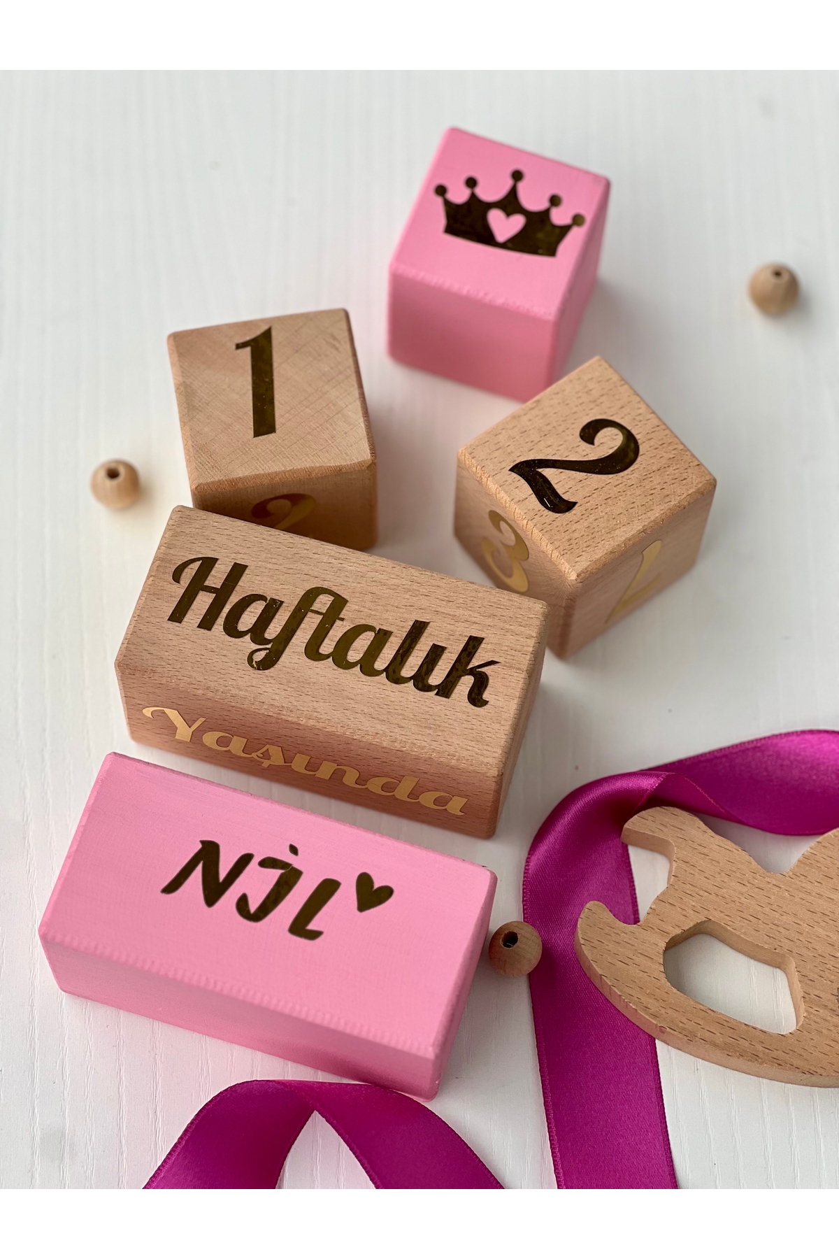 Pembe ahsap Anne bebek anı çekim seti isimli küllü pembe