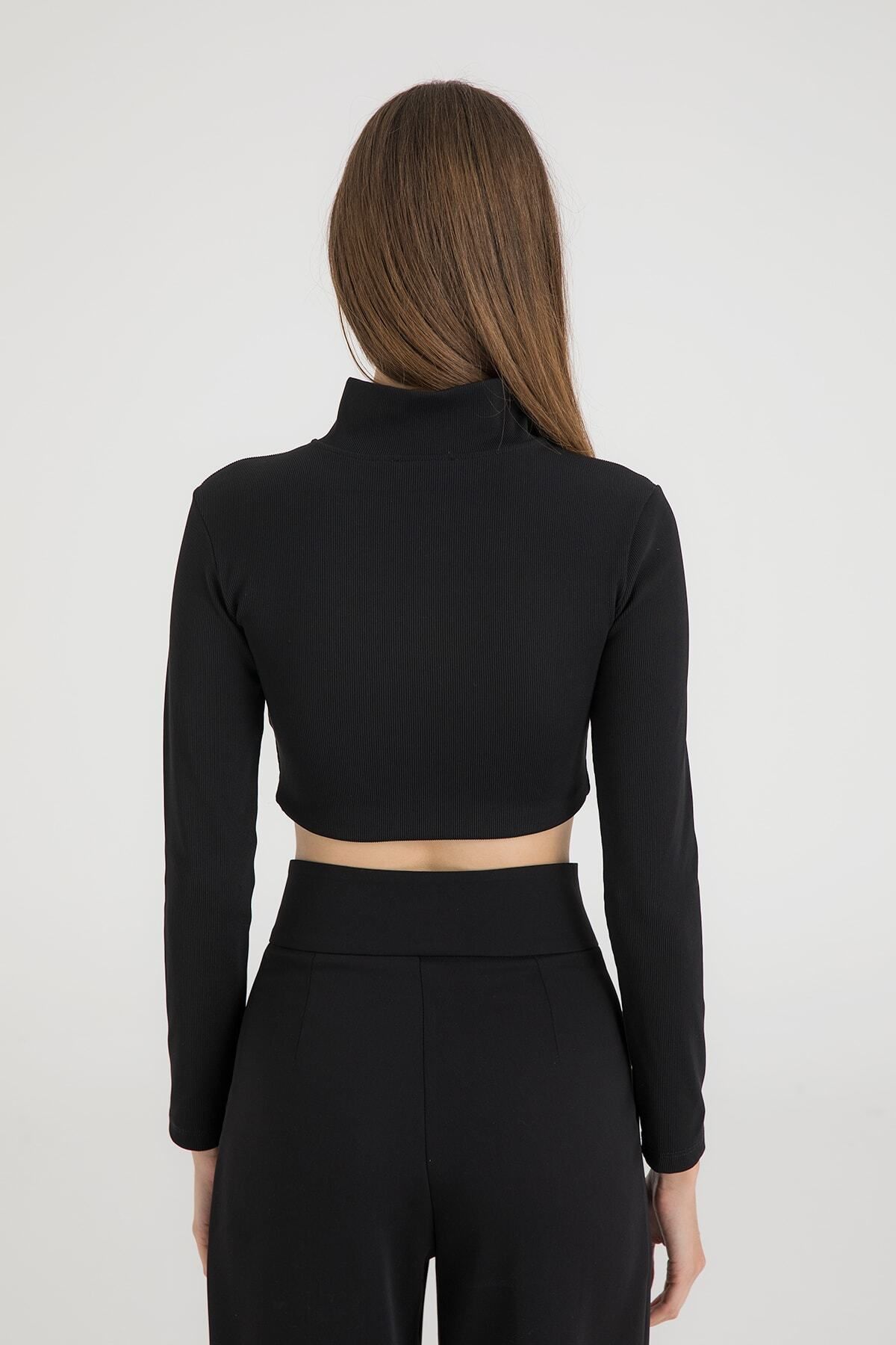 SHEISMONO-Detailní žebrovaný zip na zip černý 4