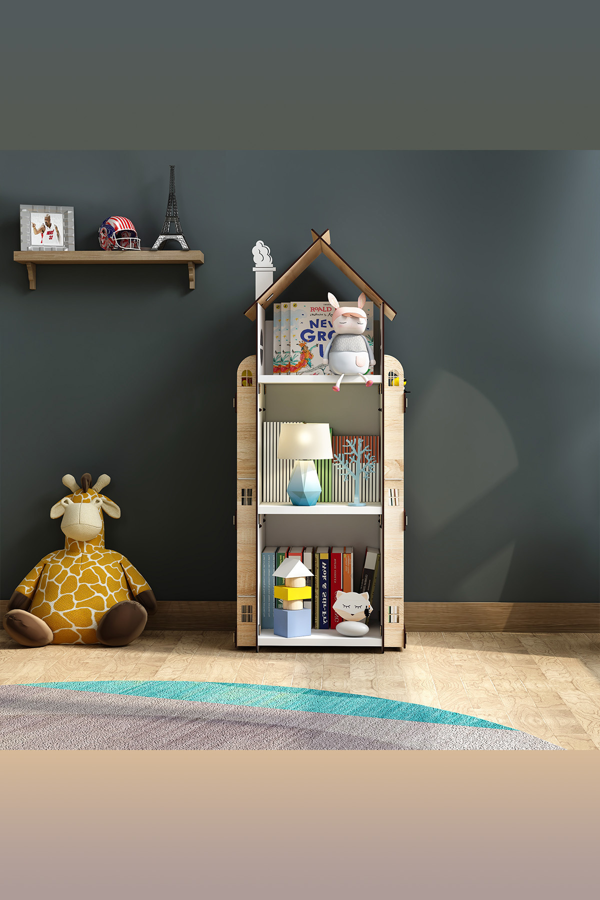 Mingitav Roofy 9 Raflı Ahşap Montessori Çocuk Odası Eğitici Kitaplık İskandinav Tarz Montessori Kitaplık fotoğrafı 5 (önizleme)