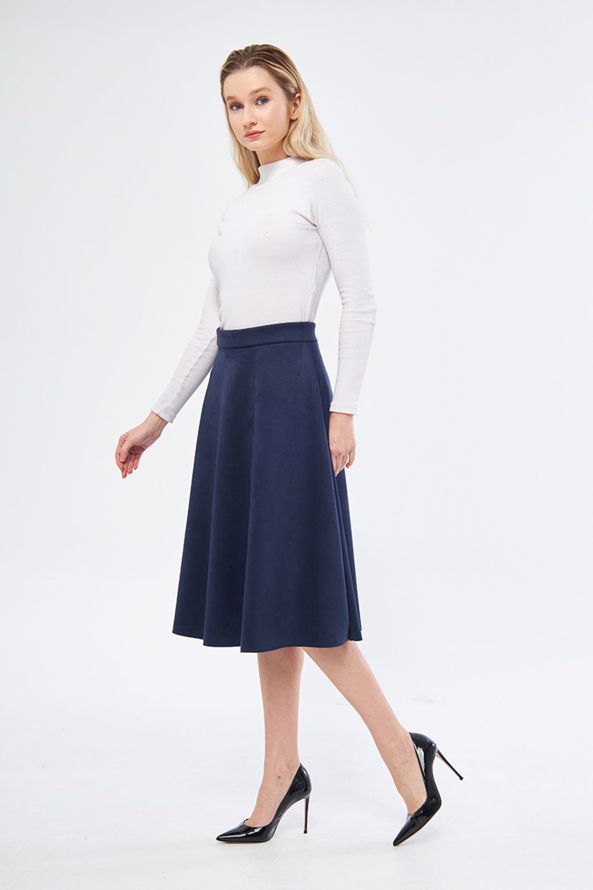 Navy midi skater skirt best sale