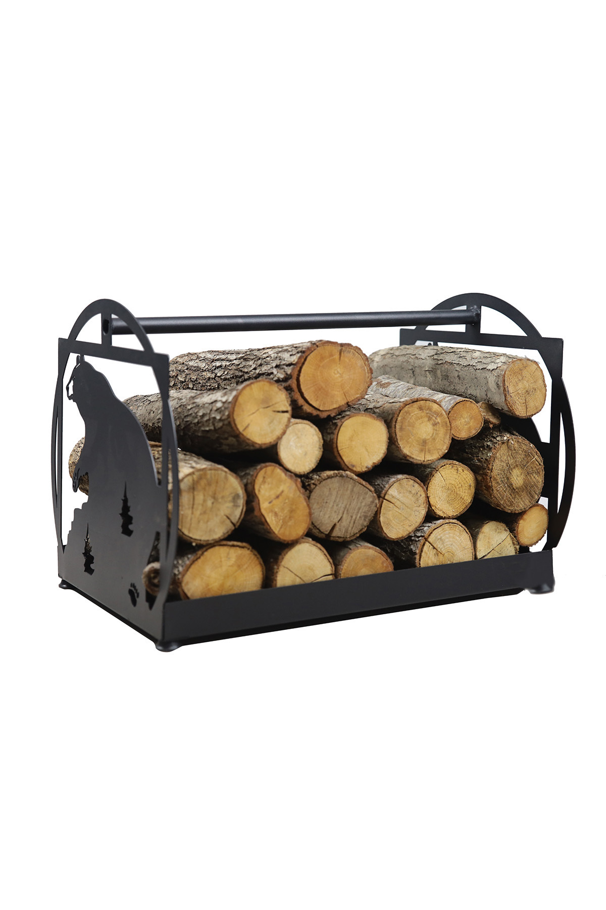 AKTÜRKLER Ayı Desenli Beşik Odunluk Ayaklı Siyah Büyük Taşıma Kulplu Dekoratif