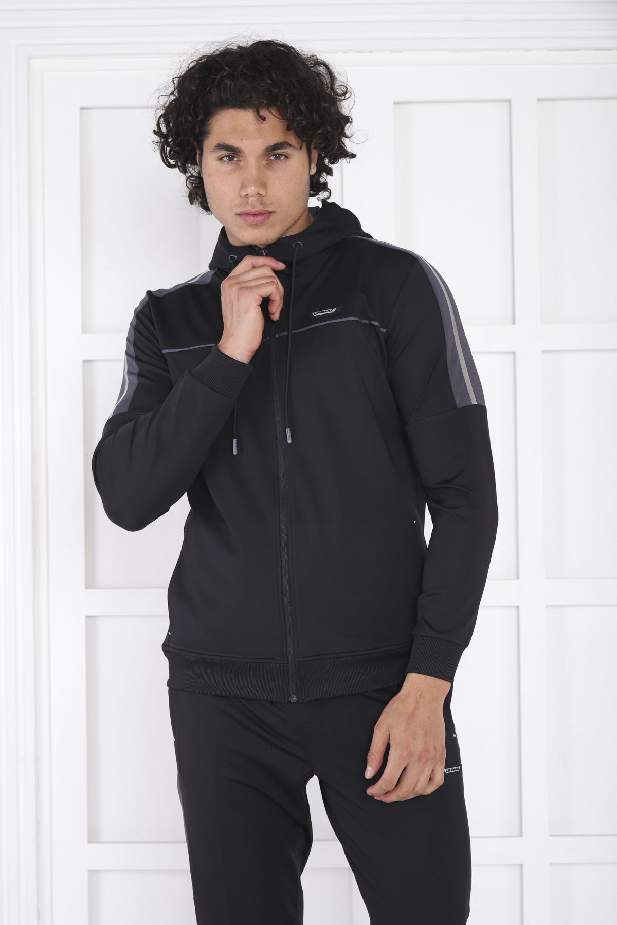 NEED LİFE-Men's Black Casual Zippered Diving Fabric Tracksuit Set 4