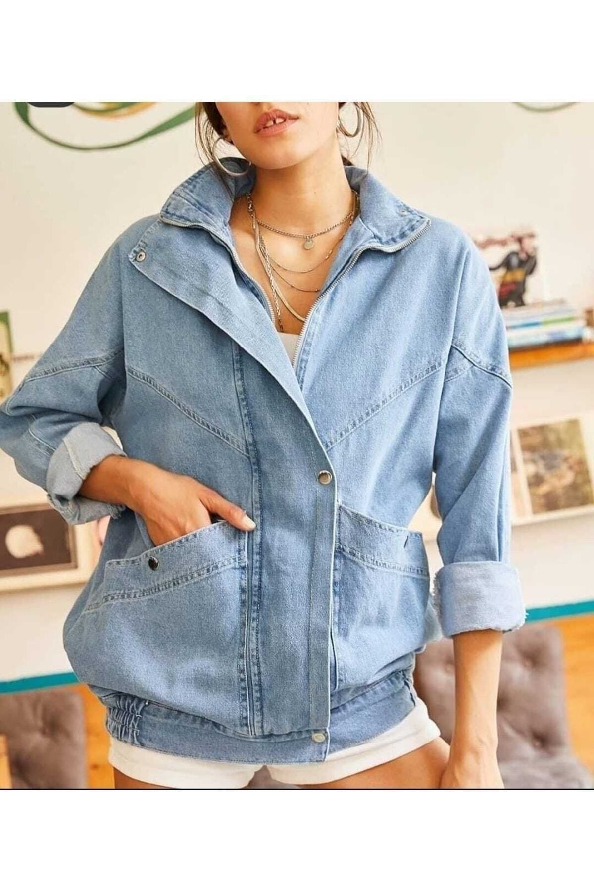 Denim long top coat womens