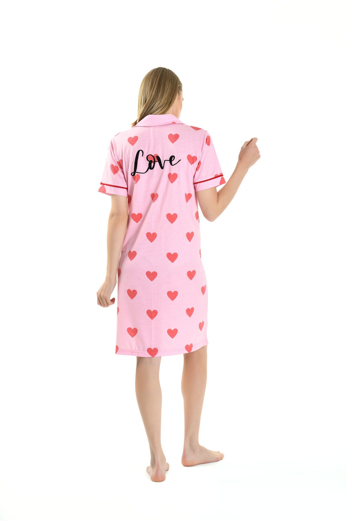 Yeni İnci-HEART PRINT WOMEN'S PAJAMAS DRESS 3