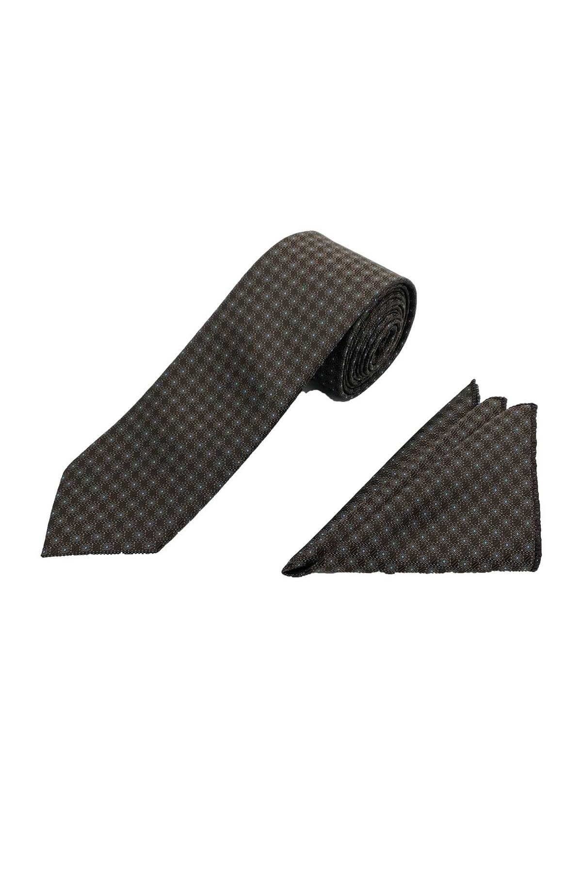 Brianze-Brown Blue Patterned Tie Handkerchief Set 2