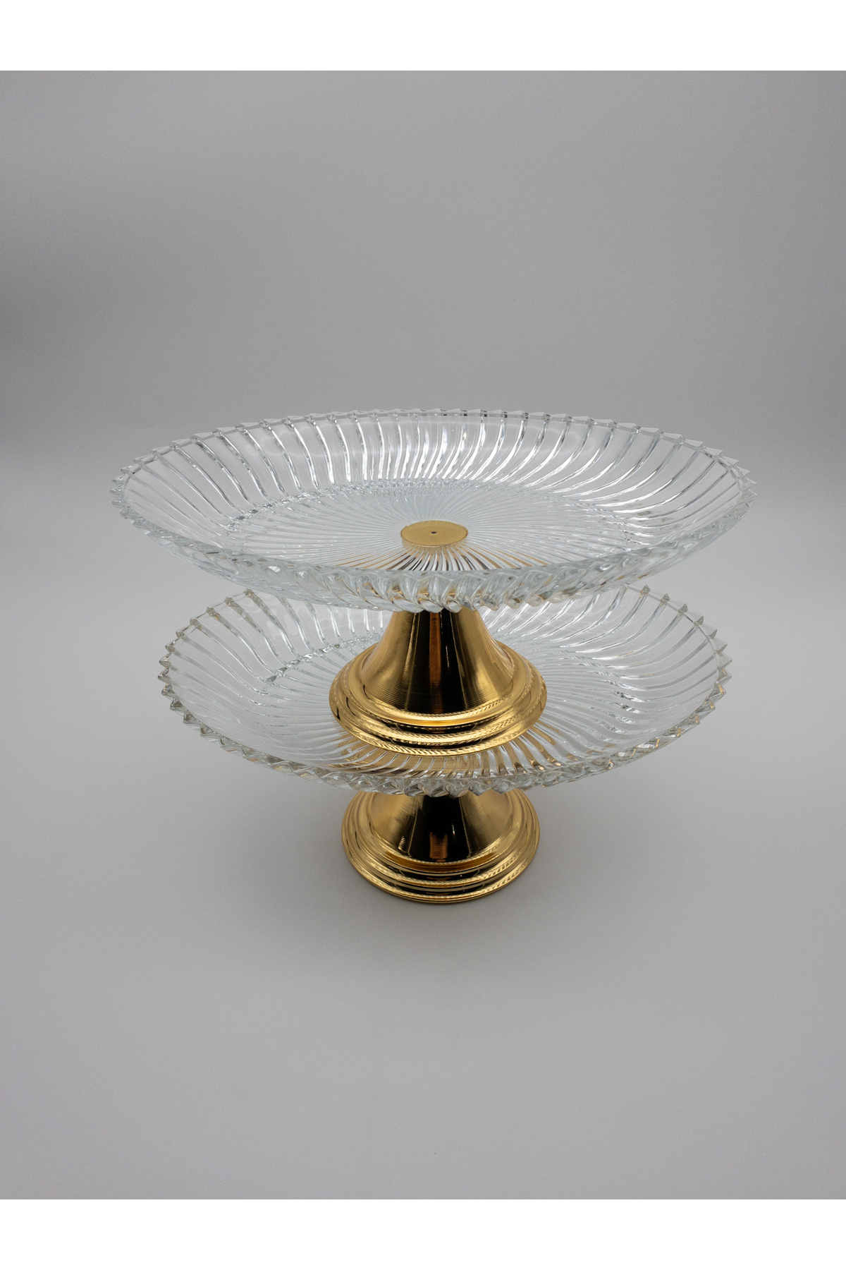 2-Piece Gold Footed Ellipse Glass Presentation Bowl, Wrap, Stuffing, Salad, Fruit and Cake Stand, Dowry Holder