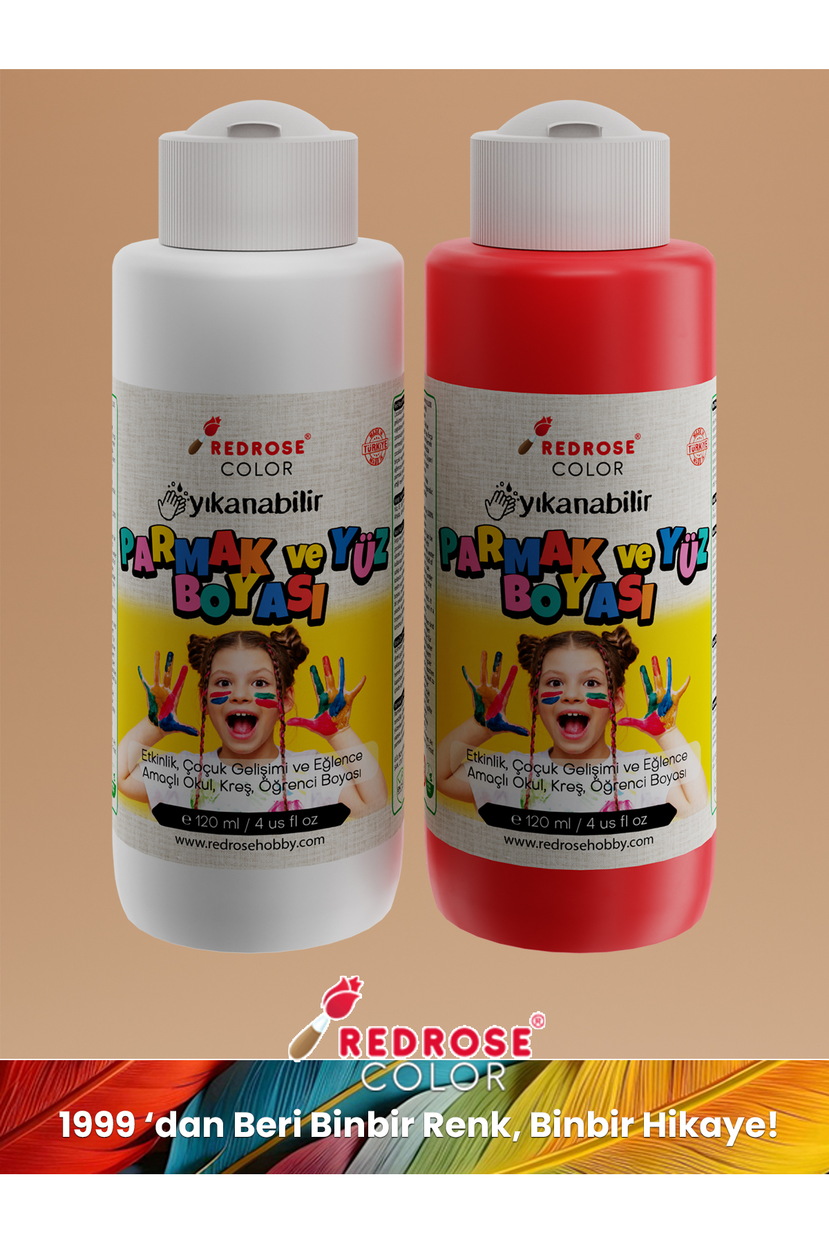 ست ۲ عددی رنگ صورت هواداری فناتیک ترکیه قرمز-سفید ۲x120ml قابل شستشو، بدون مواد سمی