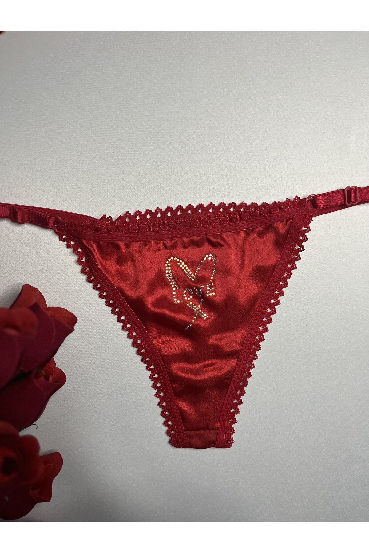 Lunary-Butterfly Model Red Satin Bra Panties Set - Women's Underwear 4