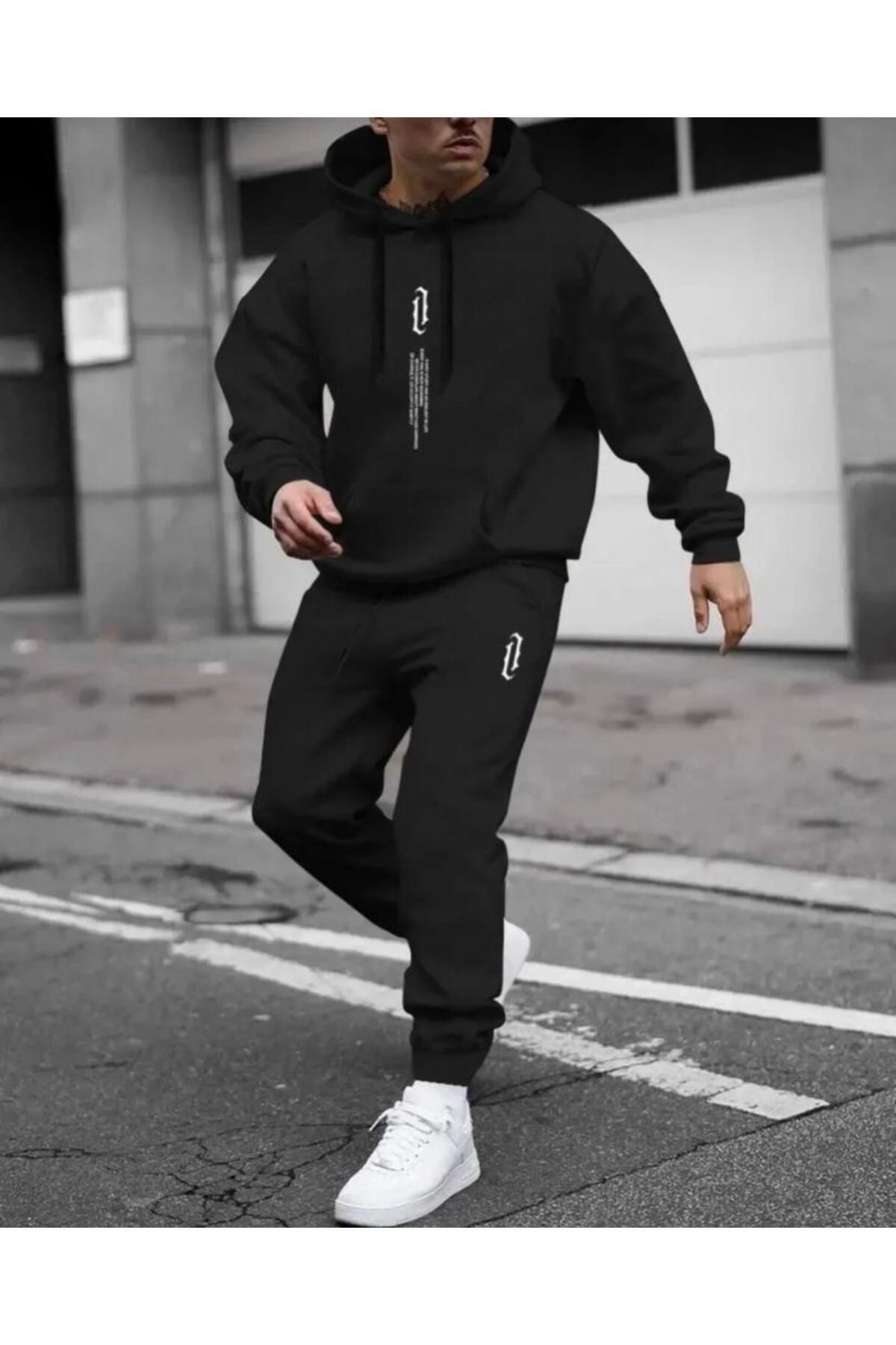 NO 601 Men s Black Vertical Printed Hooded Sweatshirt Winter
