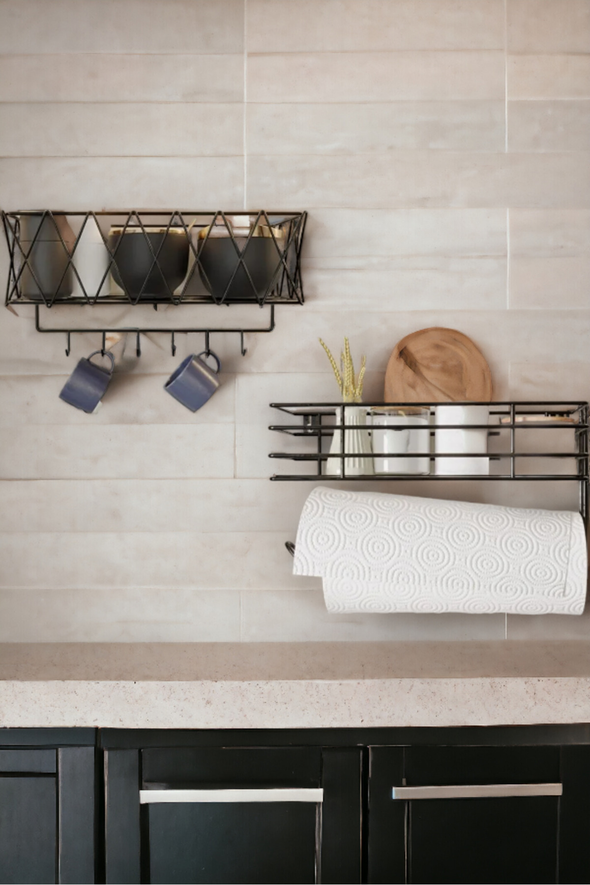 Kitchen Shelf Luxury Spice Holder Paper Towel Holder Cup Basket Shelf Decorative Organizer Basket Napkin Holder