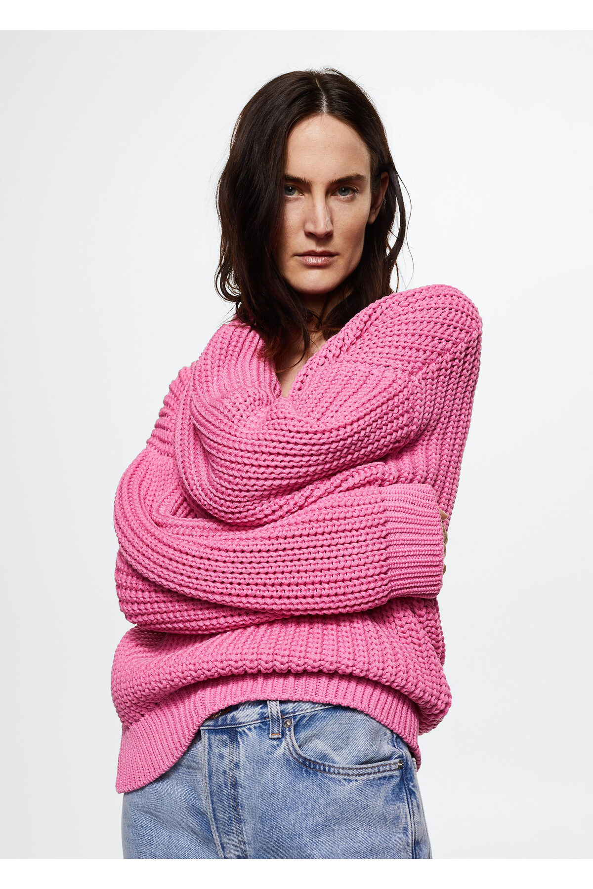 بافت و پلیور زنانه صورتی منگوMANGO | 37034397 اورجینال - تصویر 7